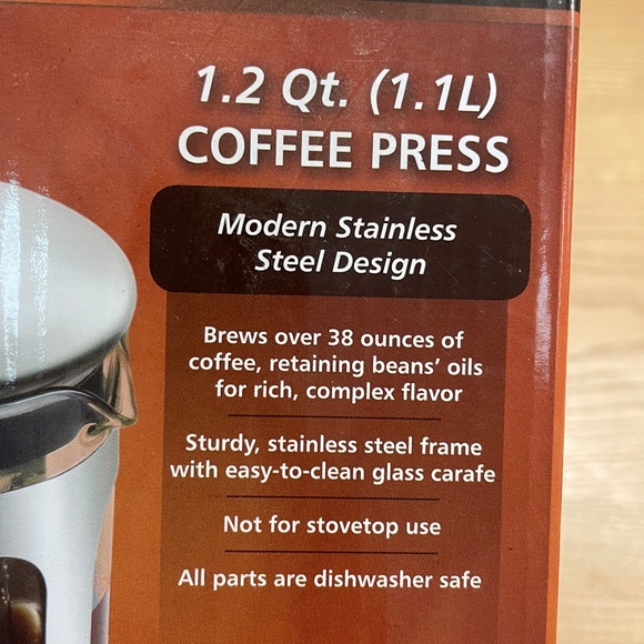 Mr Coffee French Press 1.2 Qt Stainless Steel & Glass Scoop and Instructions - Picture 9 of 10